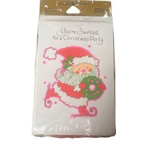 10 UNUSED Vintage SANTA Rust Craft CHRISTMAS PARTY INVITATION CARDS w Envelopes